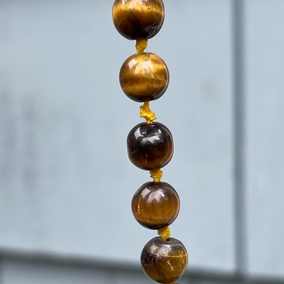 Vintage Tiger Eye necklace artisan crafted beaded tribal stone long - Picture 11 of 14